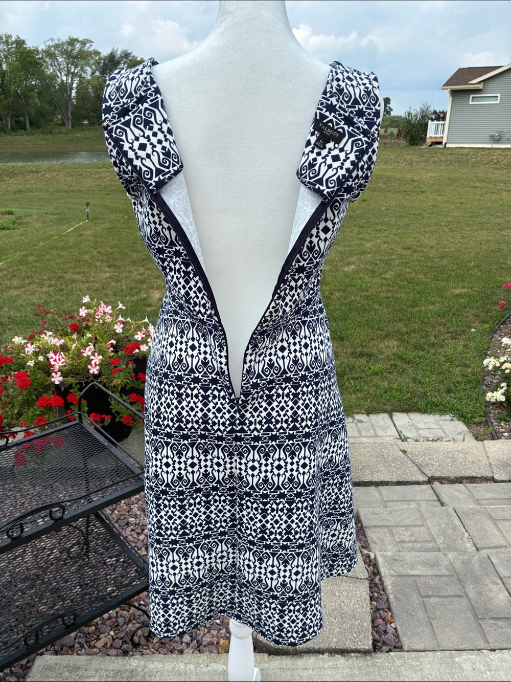 Talbots Navy and White Sleeveless Fit-and-Flare Dress - Picture 4 of 12